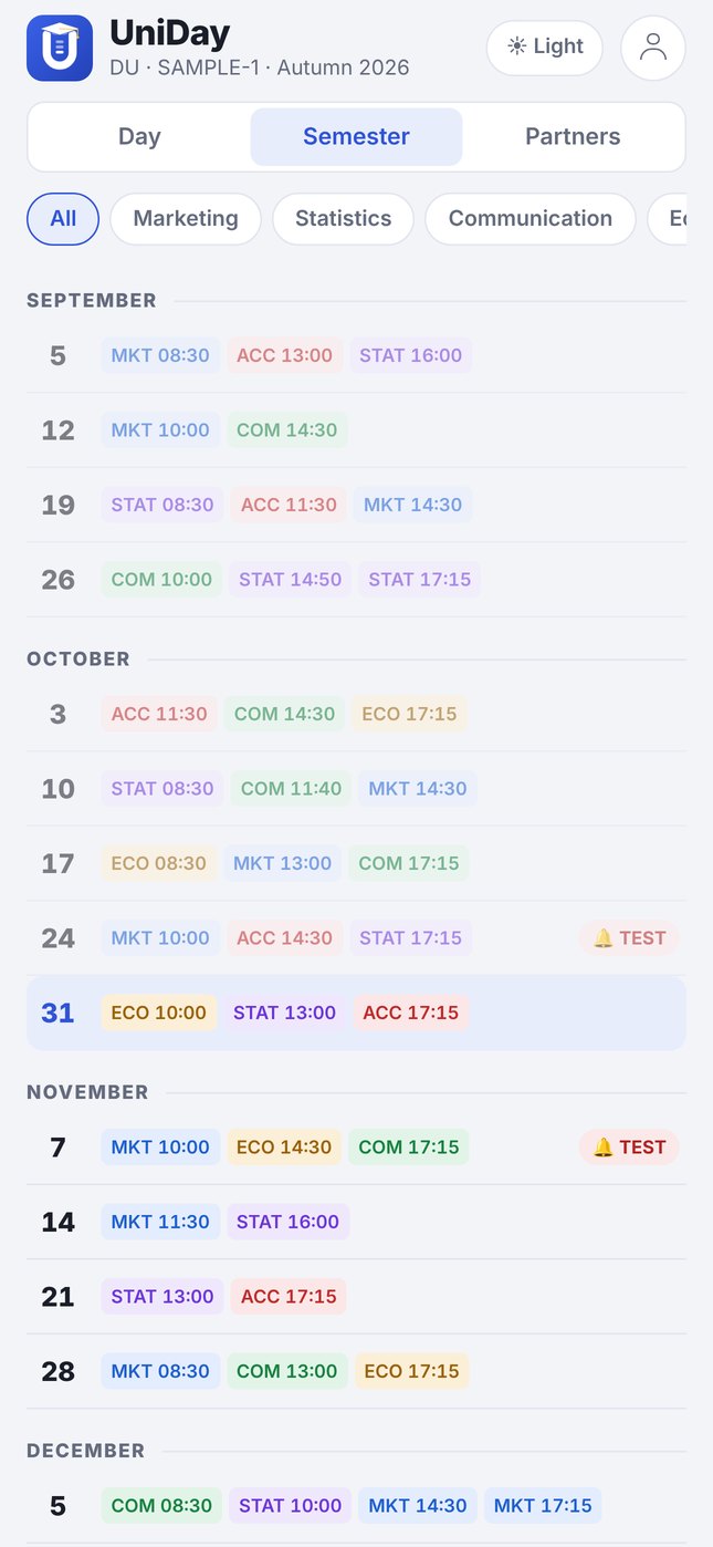 Semester view by month