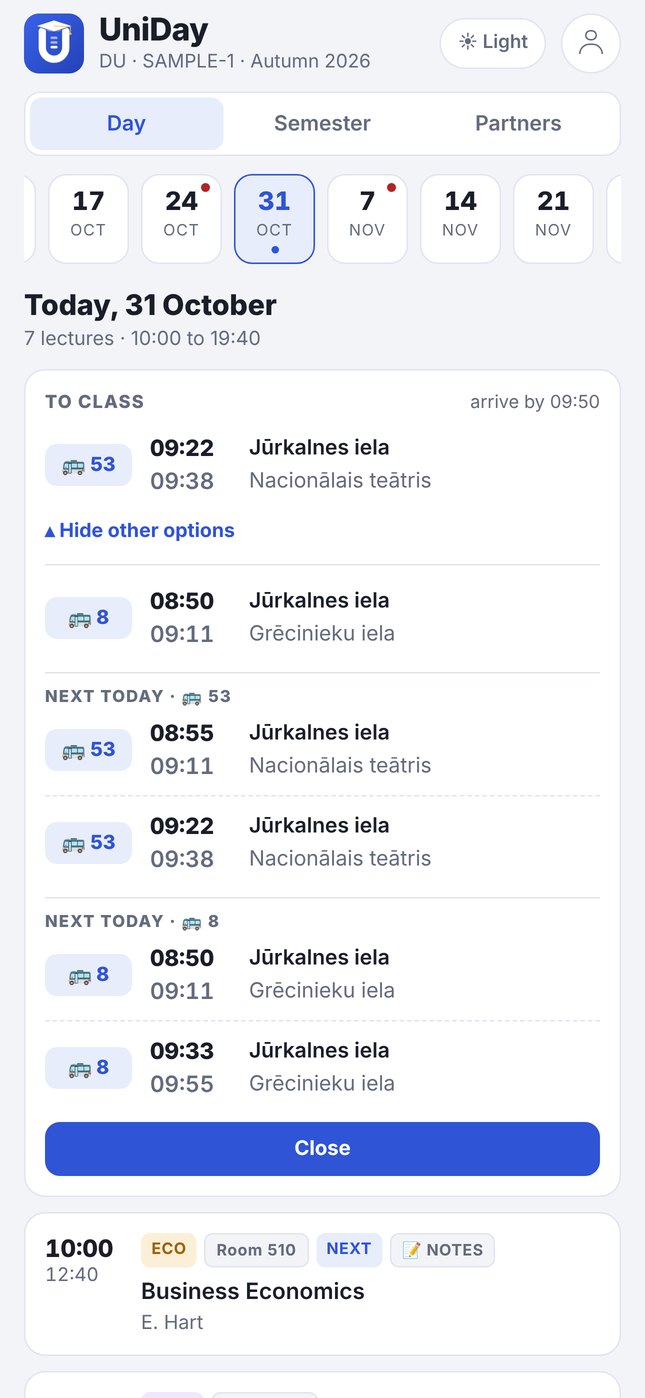 Transport card with two route options and next departures
